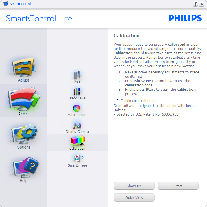 Color Calibration (Renk Kalibrasyonu) için Örnek: 1. Show Me (Bana Göster) renk kalibrasyonu eğitselini başlatır. 2. Start (Başlat) - 6 adımlı renk kalibrasyonu işlemini başlatır. 3.
