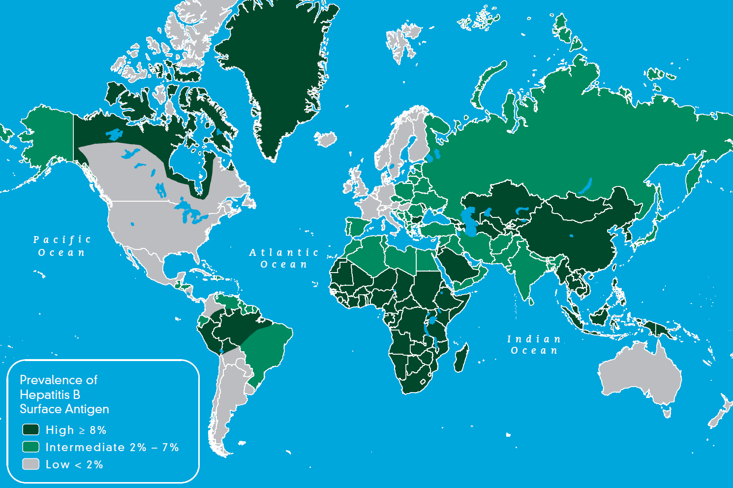 Hepatit B HBsAg prevalansı Yüksek 8% Orta düzey Düşük < 2% 350 milyon kişi infekte 2 milyar kişi karşılaşmış World Health Organization.