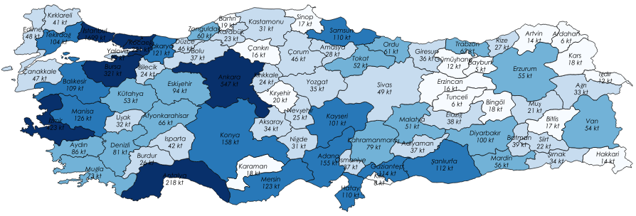 ambalaj atığı miktarı (OAA) tüm Türkiye için farklı atık kollarında tespit edilerek illere dağıtılmıştır. Şekil 3. AB ve Türkiye de Ambalaj ve Ambalaj Atıkları Mevzuatı Gelişimi Harita 1.