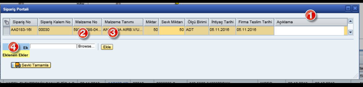 2.4. Sevk Bekleyen Siparişi Sevk Etmek Sipariş Seç butonu ile seçilerek Sevk Et butonuna tıklanır. Tedarikçi sipariş miktarının tamamını sevk edebilir ya da parça halinde sevk işlemi yapabilir.