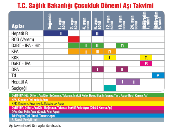 Pnömokok Aşısı Türkiye Ulusal Aşı Takvimi nde 2., 4., 6.