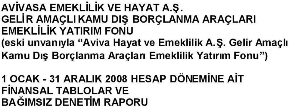 Yatırım Fonu ) 1 OCAK - 31 ARALIK 2008 HESAP