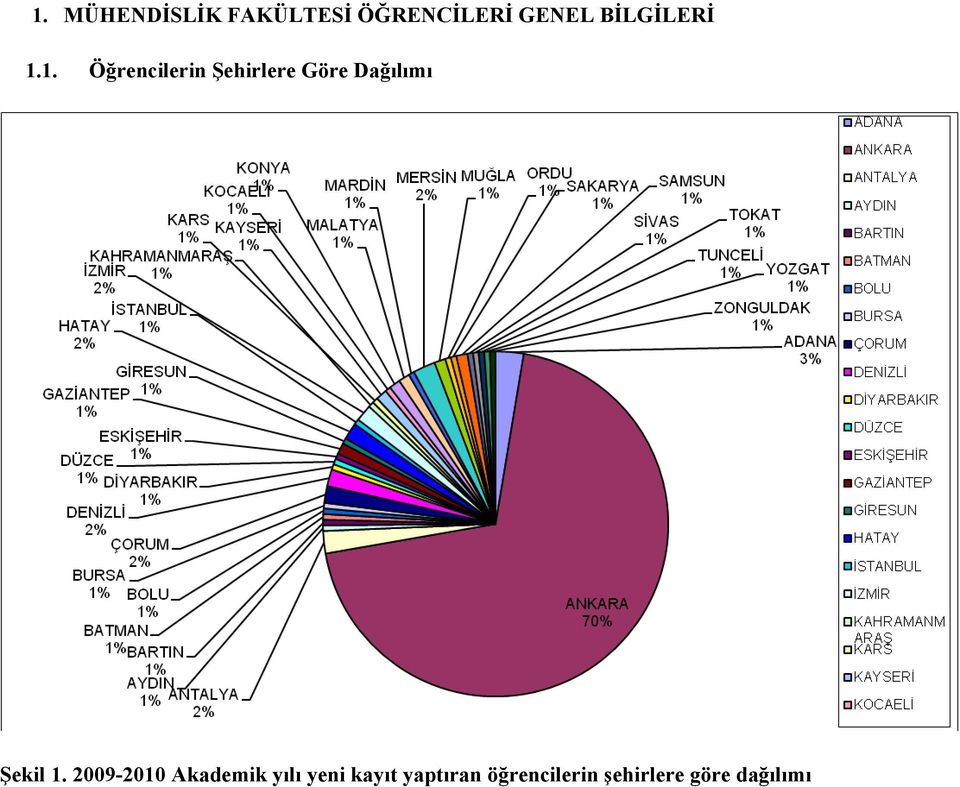 1. Öğrencilerin Şehirlere Göre Dağılımı Şekil