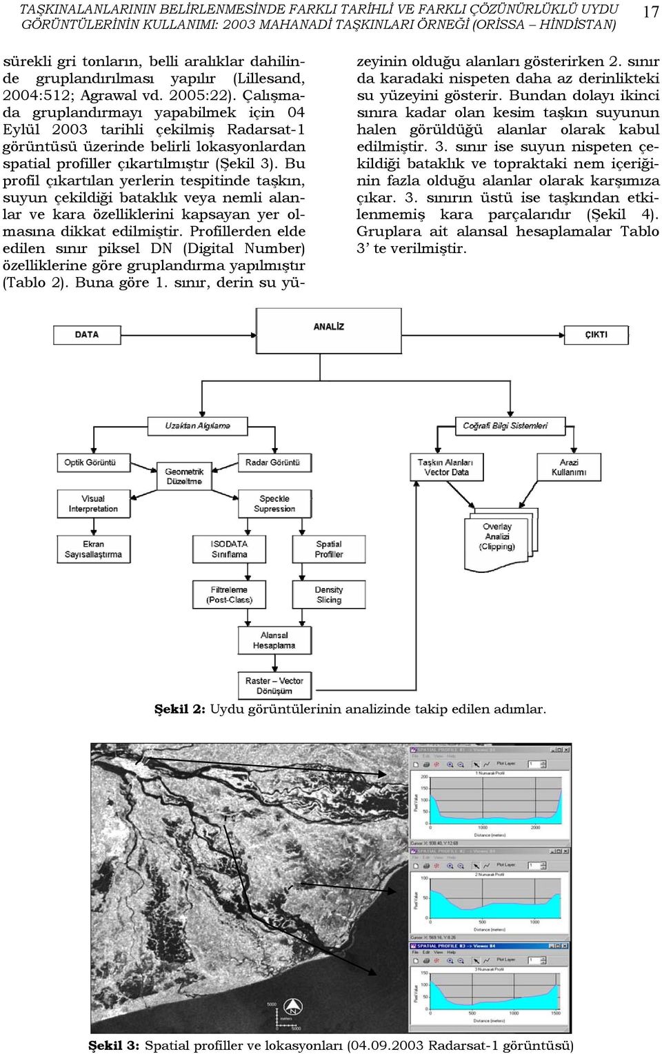Çalışmada gruplandırmayı yapabilmek için 04 Eylül 2003 tarihli çekilmiş Radarsat-1 görüntüsü üzerinde belirli lokasyonlardan spatial profiller çıkartılmıştır (Şekil 3).