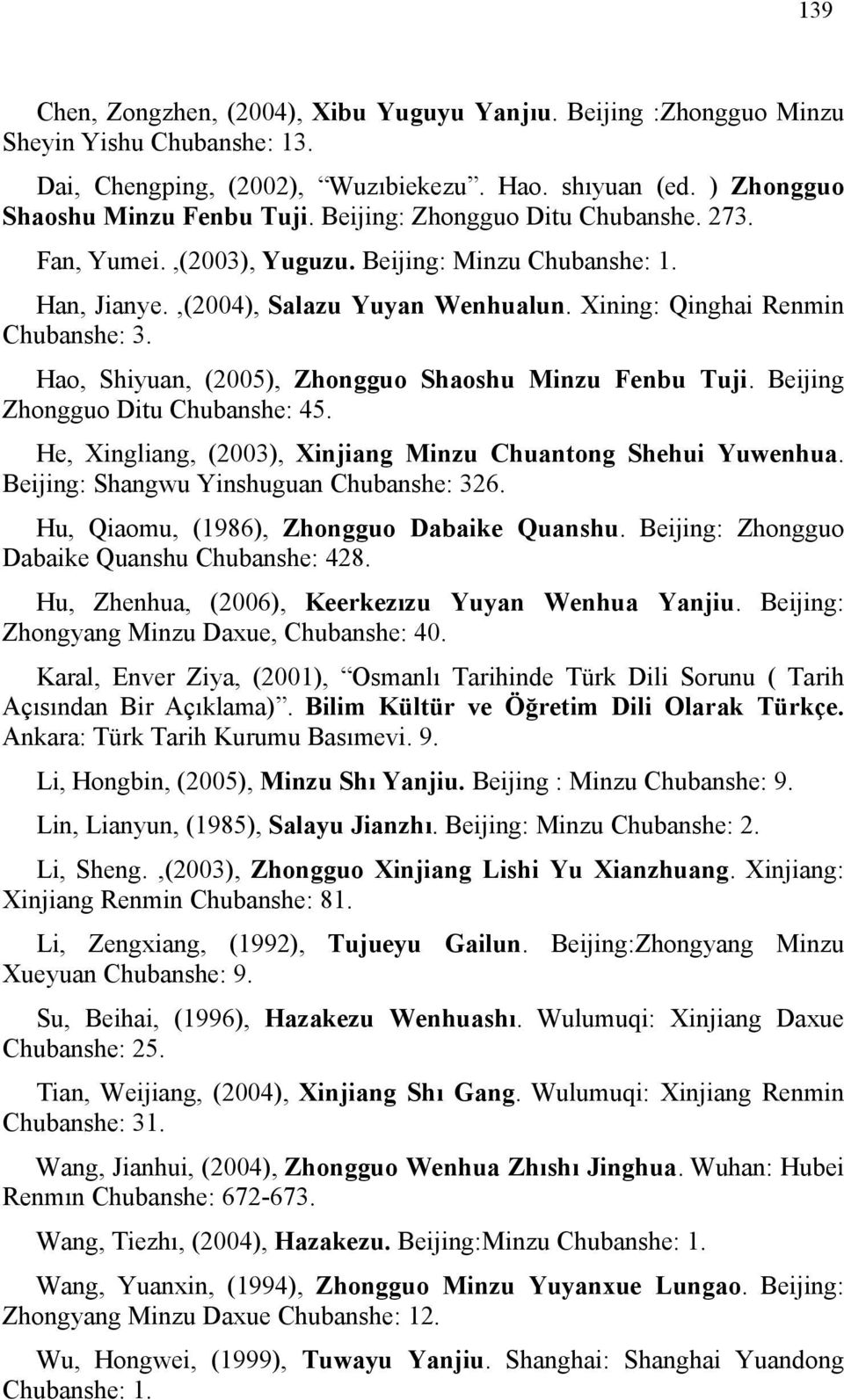 Hao, Shiyuan, (2005), Zhongguo Shaoshu Minzu Fenbu Tuji. Beijing Zhongguo Ditu Chubanshe: 45. He, Xingliang, (2003), Xinjiang Minzu Chuantong Shehui Yuwenhua.