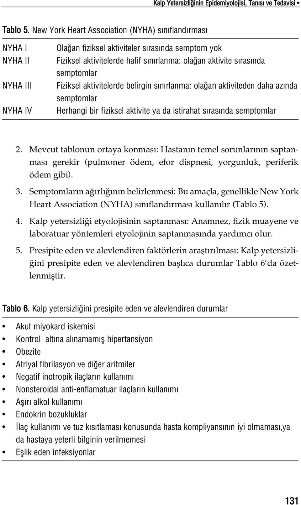 semptomlar Fiziksel aktivitelerde belirgin s n rlanma: ola an aktiviteden daha az nda semptomlar Herhangi bir fiziksel aktivite ya da istirahat s ras nda semptomlar 2.