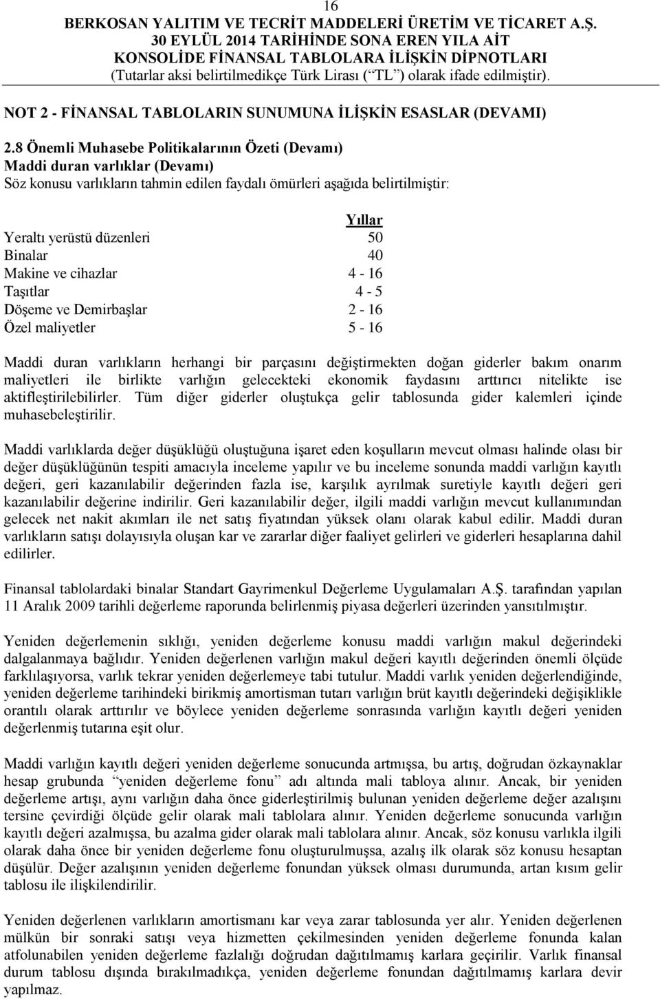 Binalar 40 Makine ve cihazlar 4-16 Taşıtlar 4-5 Döşeme ve Demirbaşlar 2-16 Özel maliyetler 5-16 Maddi duran varlıkların herhangi bir parçasını değiştirmekten doğan giderler bakım onarım maliyetleri