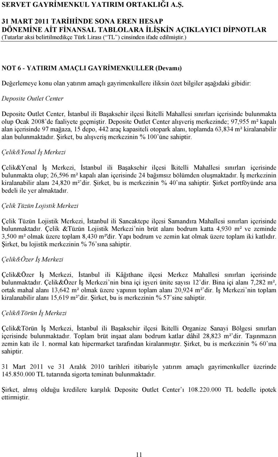 Deposite Outlet Center alışveriş merkezinde; 97,955 m² kapalı alan içerisinde 97 mağaza, 15 depo, 442 araç kapasiteli otopark alanı, toplamda 63,834 m² kiralanabilir alan bulunmaktadır.