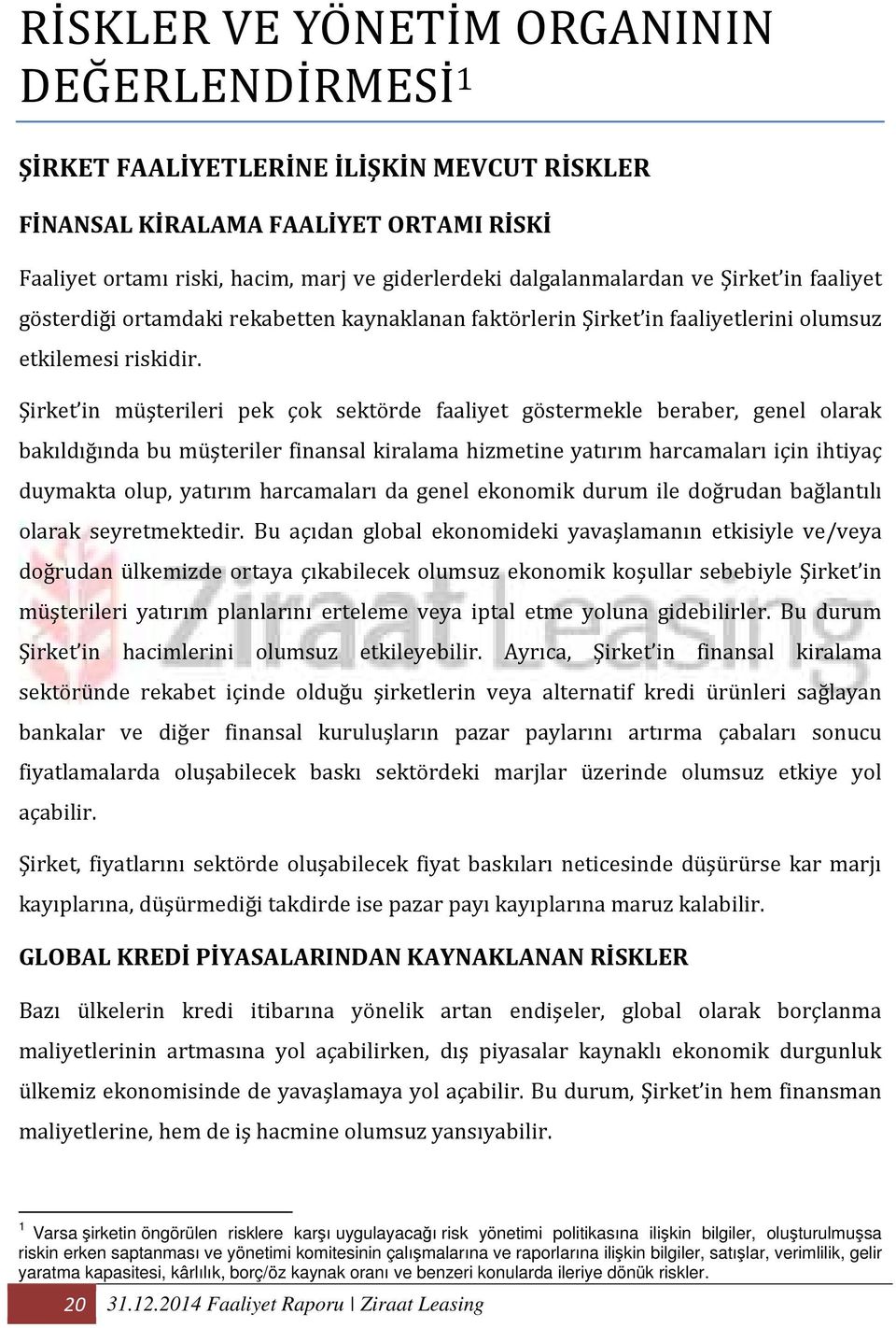 Şirket in müşterileri pek çok sektörde faaliyet göstermekle beraber, genel olarak bakıldığında bu müşteriler finansal kiralama hizmetine yatırım harcamaları için ihtiyaç duymakta olup, yatırım