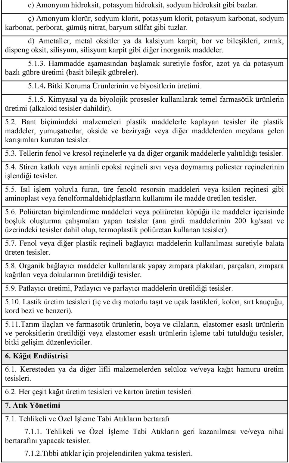 d) Ametaller, metal oksitler ya da kalsiyum karpit, bor ve bileşikleri, zırnık, dispeng oksit, silisyum, silisyum karpit gibi diğer inorganik maddeler. 5.1.3.