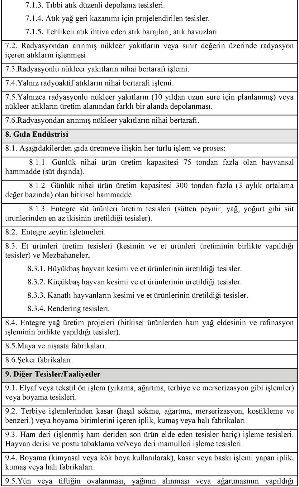 Yalnız radyoaktif atıkların nihai bertarafı işlemi. 7.5.