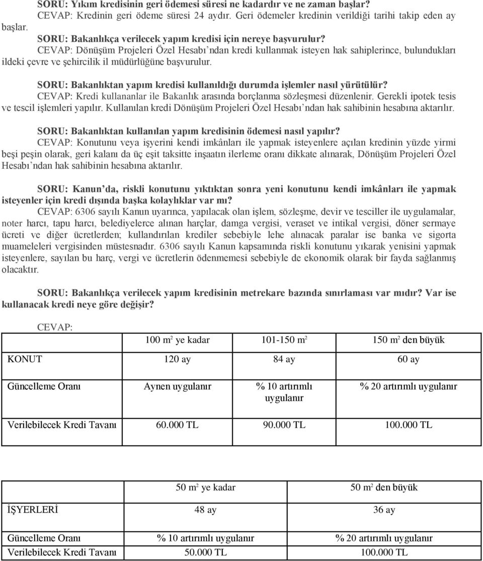 CEVAP: Dönüşüm Projeleri Özel Hesabı ndan kredi kullanmak isteyen hak sahiplerince, bulundukları ildeki çevre ve şehircilik il müdürlüğüne başvurulur.