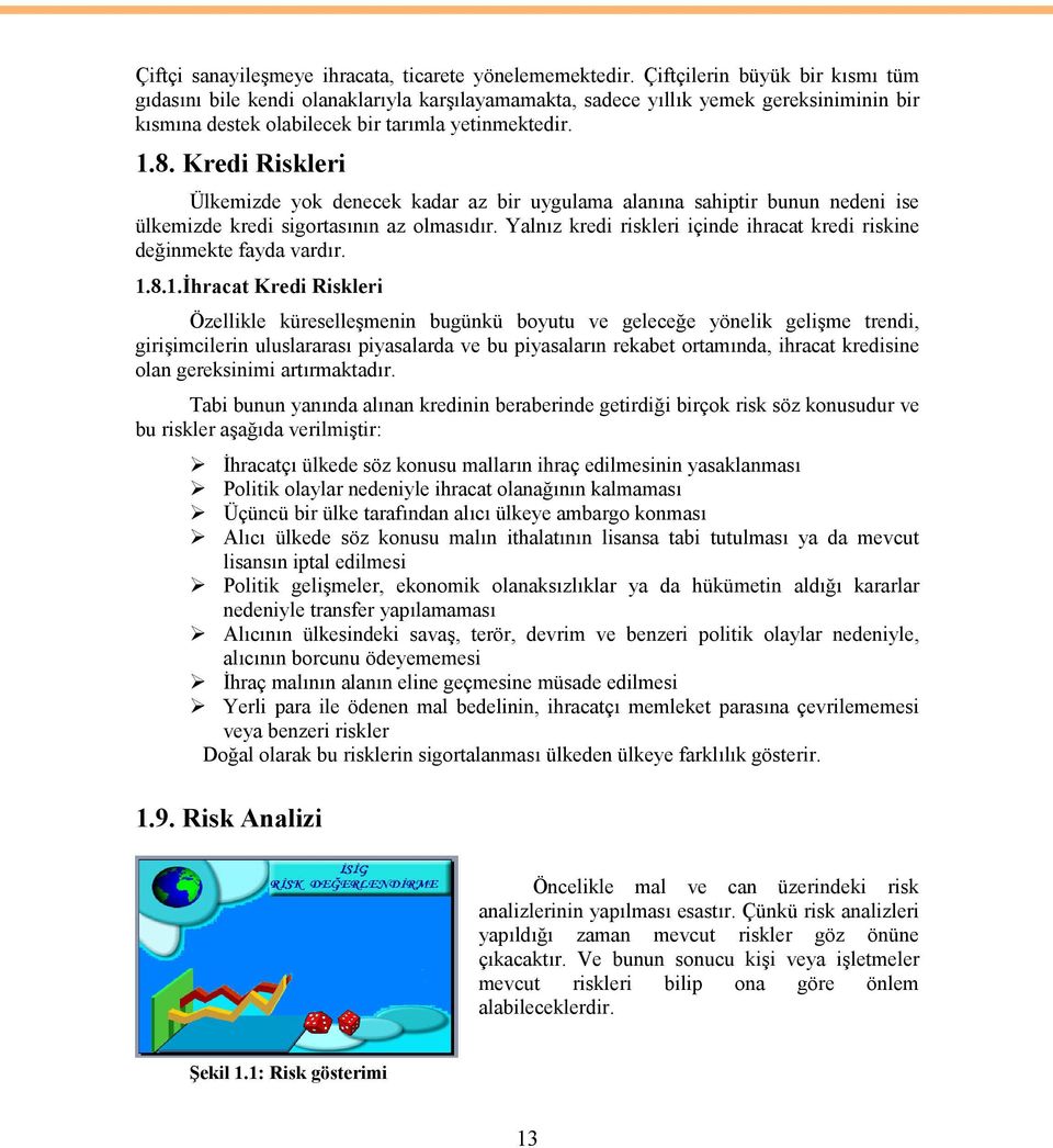 Kredi Riskleri Ülkemizde yok denecek kadar az bir uygulama alanına sahiptir bunun nedeni ise ülkemizde kredi sigortasının az olmasıdır.