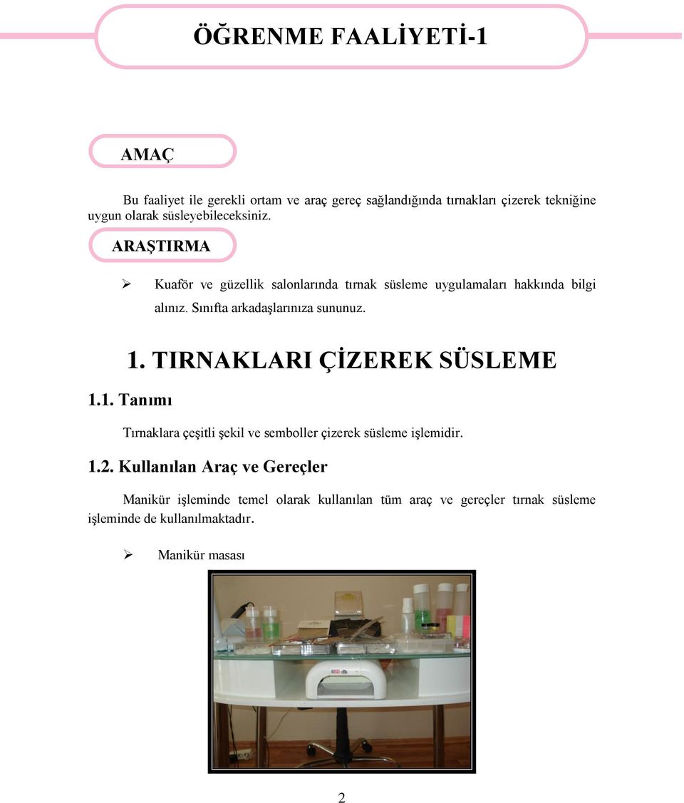 Sınıfta arkadaģlarınıza sununuz. 1. TIRNAKLARI ÇĠZEREK SÜSLEME 1.1. Tanımı Tırnaklara çeģitli Ģekil ve semboller çizerek süsleme iģlemidir.