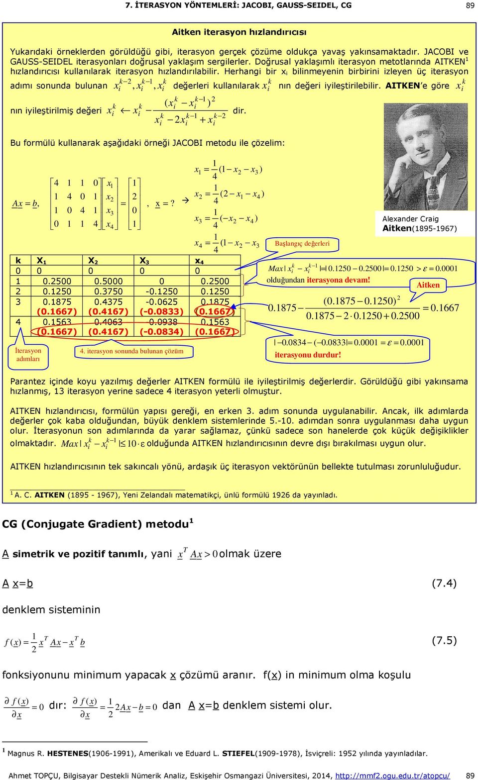 Bu fomülü ull şğıd öeğ JACOBI metodu le çözelm: A b,,? ( ( ( ( X X X.5.5.5.5.75 -.5.5.875.75 -.65.875 (.667 (.67 (-.8 (.667.56 (.667 İteyo dımlı.6 (.67 -.98 (-.8. teyo oud bulu çözüm.56 (.667 Bşlgıç değele M.