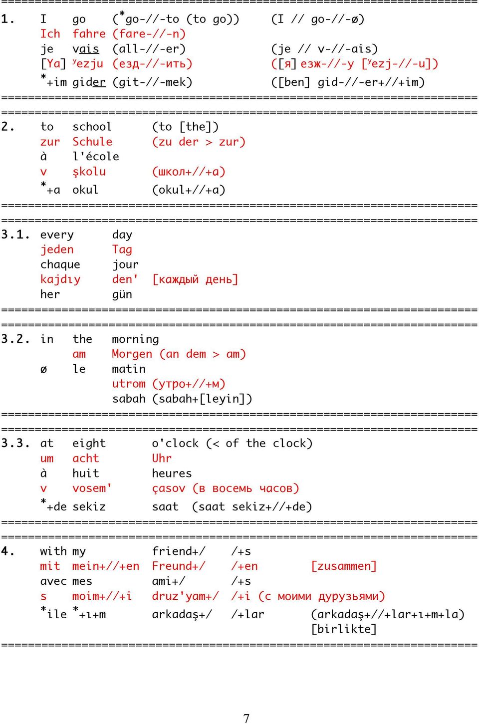 3. at eight o'clock (< of the clock) um acht Uhr à huit heures v vosem' çasov (в восемь часов) * +de sekiz saat (saat sekiz+//+de) 4.