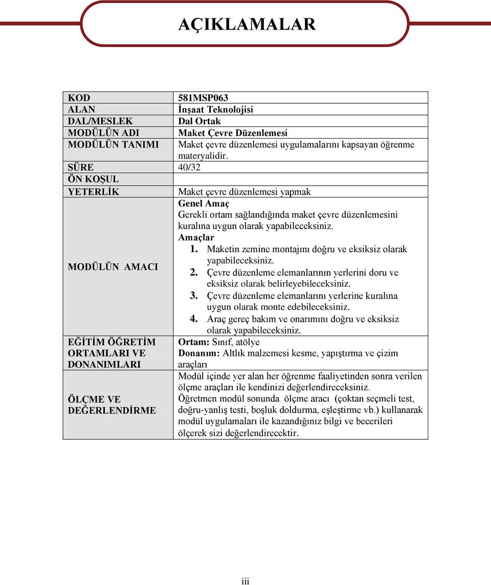 Maketin zemine montajını doğru ve eksiksiz olarak yapabileceksiniz. MODÜLÜN AMACI 2. Çevre düzenleme elemanlarının yerlerini doru ve eksiksiz olarak belirleyebileceksiniz. 3.