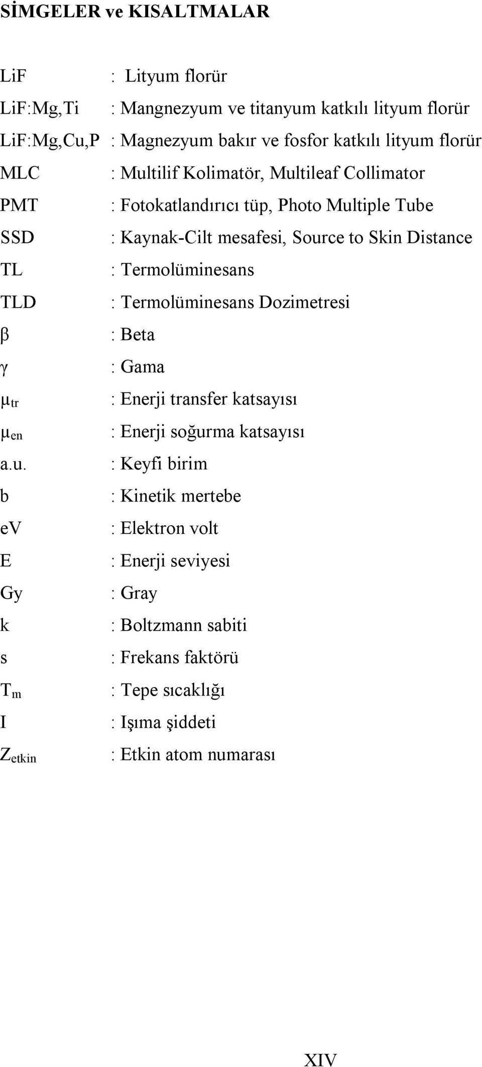 Termolüminesans TLD : Termolüminesans Dozimetresi β : Beta γ : Gama µ tr : Enerji transfer katsayısı µ en : Enerji soğur