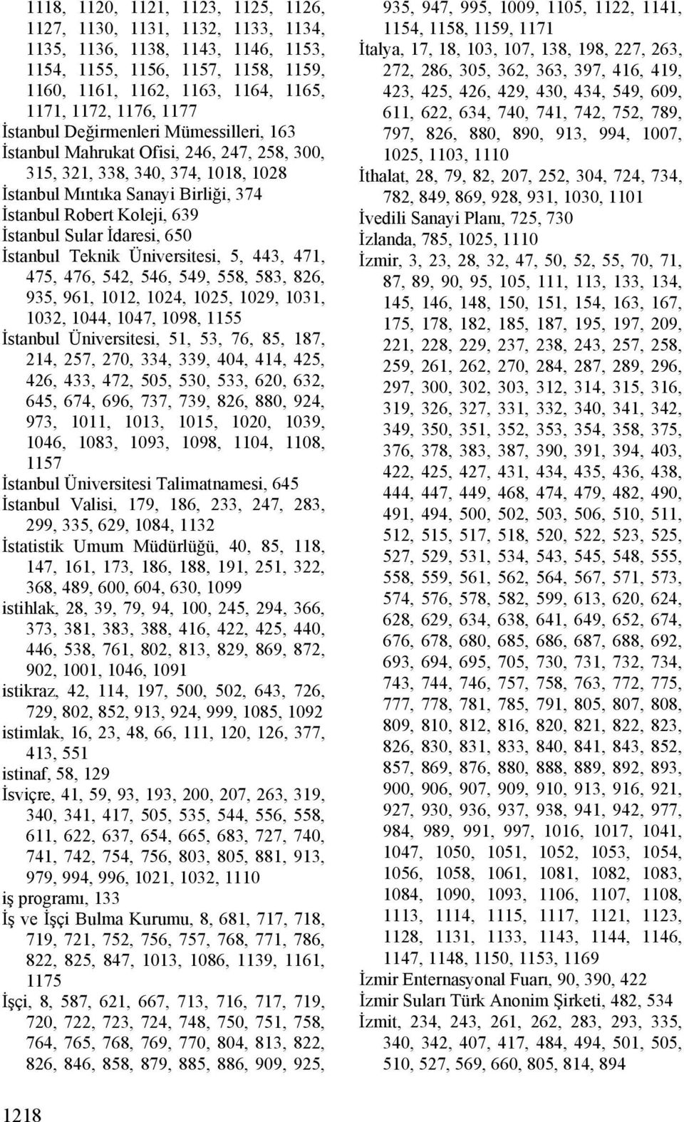 Sular İdaresi, 650 İstanbul Teknik Üniversitesi, 5, 443, 471, 475, 476, 542, 546, 549, 558, 583, 826, 935, 961, 1012, 1024, 1025, 1029, 1031, 1032, 1044, 1047, 1098, 1155 İstanbul Üniversitesi, 51,