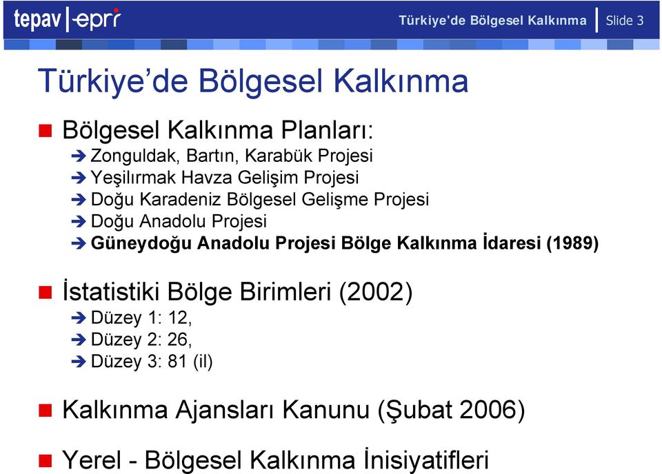 Anadolu Projesi Güneydoğu Anadolu Projesi Bölge Kalkınma İdaresi (1989) İstatistiki Bölge Birimleri (2002)