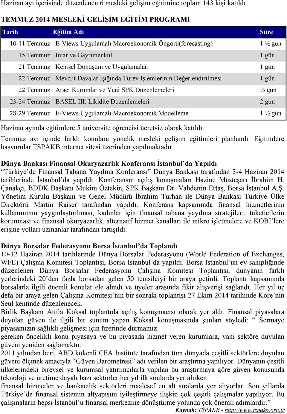 Dönüşüm ve Uygulamaları 1 gün 22 Temmuz Mevcut Davalar Işığında Türev İşlemlerinin Değerlendirilmesi 1 gün 22 Temmuz Aracı Kurumlar ve Yeni SPK Düzenlemeleri ½ gün 23-24 Temmuz BASEL III: Likidite