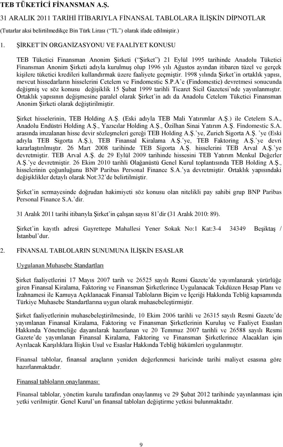 P.A e (Findomestic) devretmesi sonucunda değiģmiģ ve söz konusu değiģiklik 15 ġubat 1999 tarihli Ticaret Sicil Gazetesi nde yayınlanmıģtır.