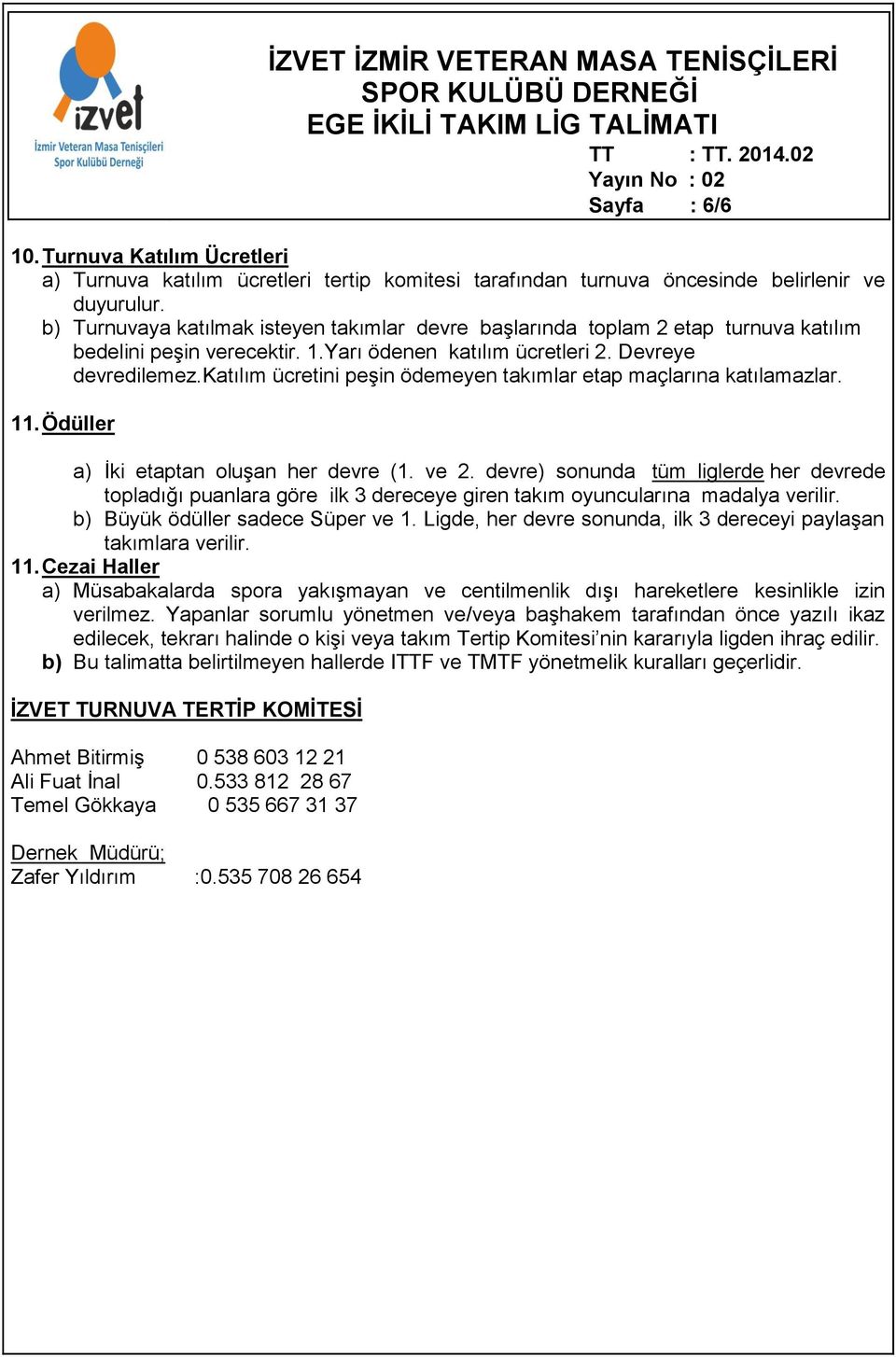 katılım ücretini peşin ödemeyen takımlar etap maçlarına katılamazlar. 11. Ödüller a) İki etaptan oluşan her devre (1. ve 2.