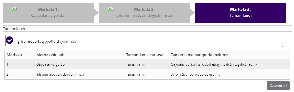 Bunun ardınca növbəti açılan səhifədə Sizə müvəqqəti şifrəni özünüzə məxsus ASAN İmza İstifadəçi ID nömərsinə dəyişmək lazım olacaq. Bu məqsədlə aşağıdakı xanaları doldurun və Dəyiş düyməsini basın.