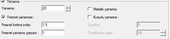 Materyal Oluşturma Blok Kayma Sınır Durumu Genel Ayarlar Blok kayma sınır durumu çekme kırılması ve kayma akması veya kayma kırılmasının Fresnel yansıma: Kırılma indisleri farklı 2 ortamın birinden