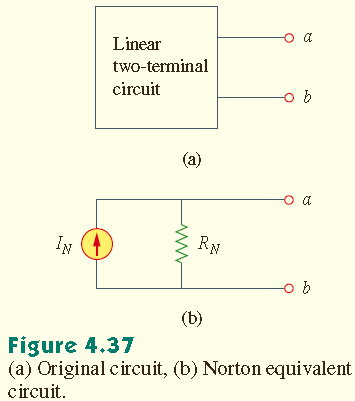 4.6 Norton Teoremi Norton teoremi, lineer iki uçlu bir devrenin bir I N akım kaynağı ile ona paralel bağlı bir R N direncinden oluşan bir eşdeğer devre ile gösterilebileceğini ifade eder.