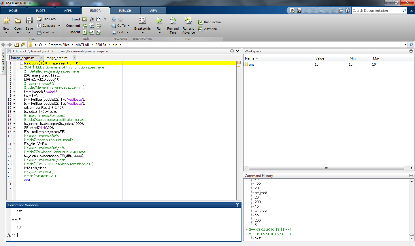 Amaç MATLAB programlama komut ve fonksiyonlarını kullanarak denklem takımlarının çözümü, veri çözümleme işlemleri, grafik çizimi vs. gibi temel işlevleri yapabilmek.