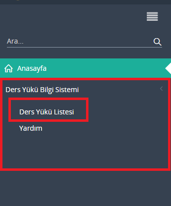 Şekil 36 Ders Yükü Listesi-Ana Sayfa Linki Şekil 37 Ders Yükü