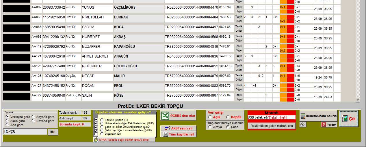 listeye alınır. Hafta içindeki yükler elle verilir veya Excel dosyasından okunur. Hata kontrolü yapılır, varsa bildirilir.