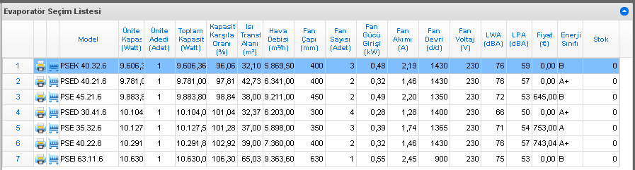 COLD-SİM SEÇİM TERCİHLERİ Cold-Sim yazılımında kullanıcılar tercihlerine göre ürün filtreleme yapabilirler. Tercih tipine bağlı olarak alternatifli seçim veya çoklu seçim kullanılabilir.