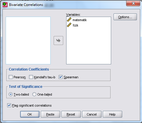 SPSS te Spearman Sıra Korelasyonu SPSS te Spearman korelasyonu Pearson korelasyonu ile