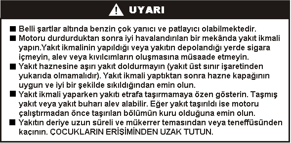 NOT: Yağ alarm sistemiz yağ seviyesi emniyet sınırının altına düştüğü zaman otomatik olarak motoru durduracaktır.