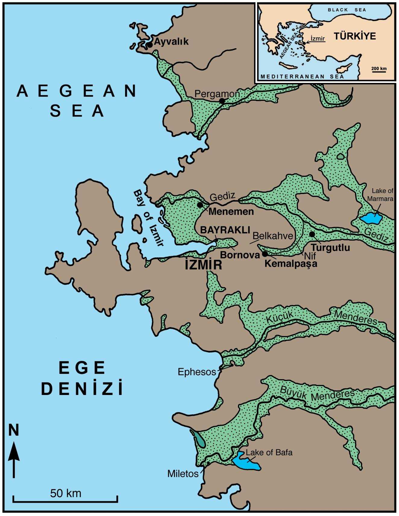 Bayraklı Höyüğü (İzmir) Çevresinin Holosen deki Jeomorfolojik Gelişimi Holocene Geomorphological Evolution of Coastal Environment Around Bayraklı Mound (İzmir) 145 Şekil 1- Anadolu nun Ege kıyıları