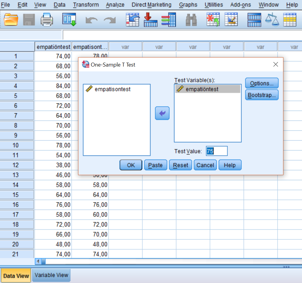 Test edilen değişken seçilip Test Variable a aktarılır.