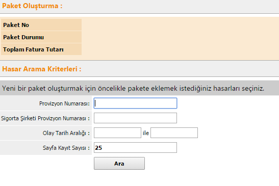 Yeni Paket Oluştur Yeni Paket oluşturma işlemi için Resim20 de görüldüğü üzere Paket İşlemleri menüsünde Yeni Paket Oluştur alt menüsü tıklanır.