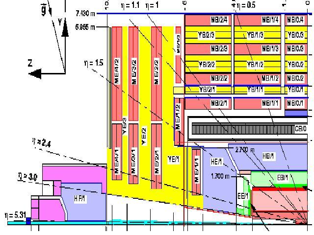 3. MATERYAL VE METOD Ali EKENEL Şekil 3.3. HCAL dedektörlerinin η büyüklükleri. 3.1.1. Hadronik Fıçı Kalorimetresi (HB) HB örnekleme kalorimetresi -1.3 < η < 1.3 aralığını kapsamaktadır.