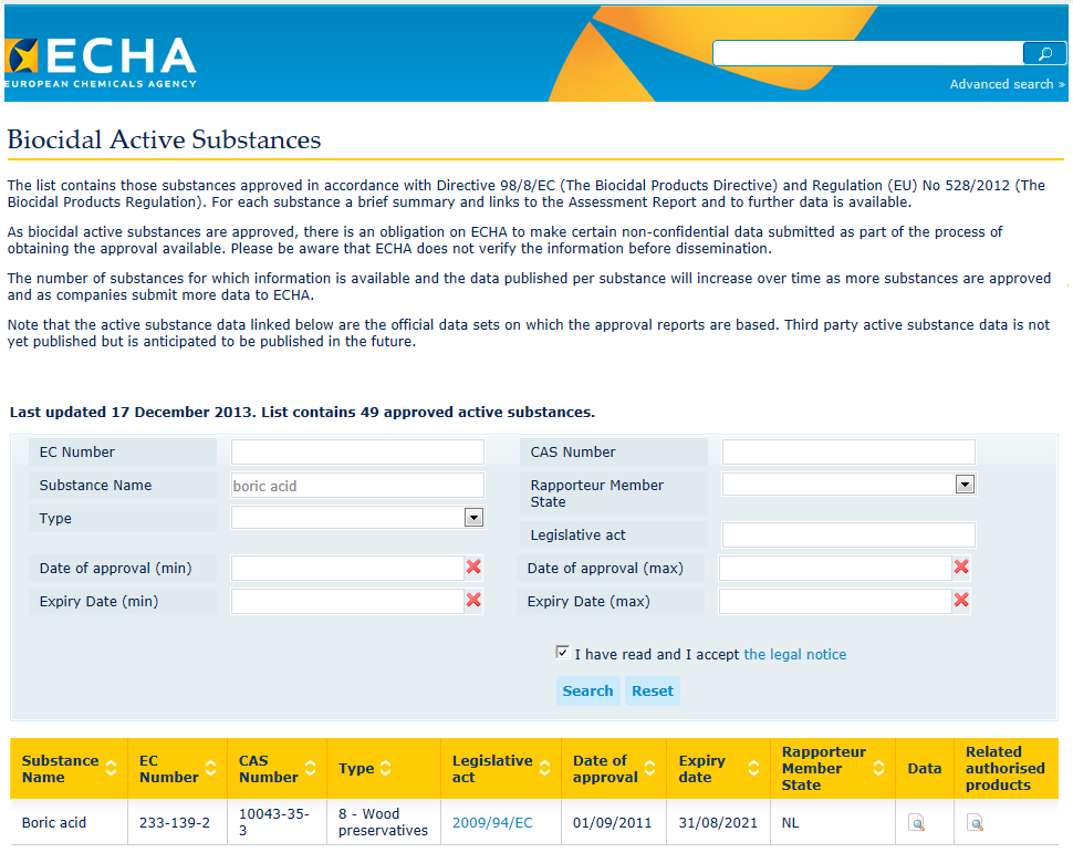 Regülasyon (BPR) ECHA Web