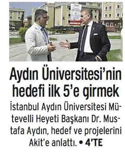 AYDIN ÜNIVERSITESI'NIN HEDEFI ILK 5'E GIRMEK Yayın Adı : Yeni