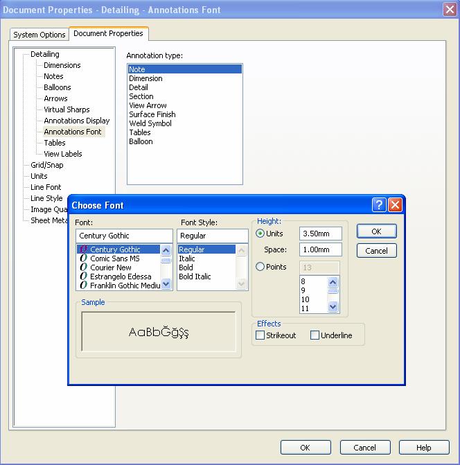 Annotions Fonts (Açıklama Yazı Tipleri) Listedeki açıklama yazı tiplerinden birinin üzerine