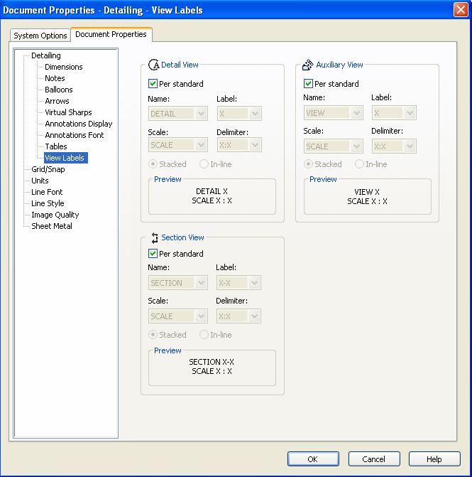 View Labels (Etiket Görünümleri) Sadece teknik resim dokümanları için geçerli bir menüdür.