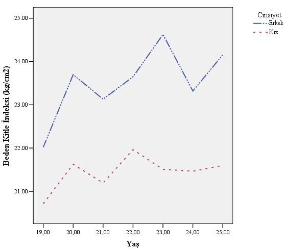 Grafik 3: Öğrencilerin Yaş Gruplarına ve Cinsiyetlerine Göre BKİ Değerleri Tablo 17 de BKİ ne göre zayıf ve fazla kilolu veya obez olan öğrencilerin kilo memnuniyeti dağılımı verilmiştir.