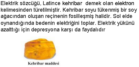 Elektrik sözcüğü Latince kehribar demek olan elektron kelimesinden türetilmiştir (Kehribar soyu tükenmiş bir soy ağacından oluşan reçinenin fosilleşmiş halidir ve bedenin elektriğini topladığından