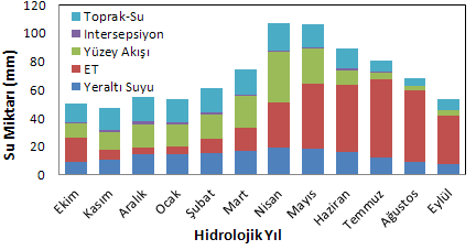 Şekil 4.40. Oruç Alt Havzası hidrolojik bileşenlerinin oranları (1975-2006).
