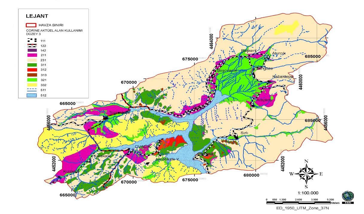 Turgay Dindaroğlu, Mustafa Yıldırım Canbolat 2.1.1 kod numarasıyla kuru tarım yapılan alanlar %6.26 oranla 1479.50 ha alana sahiptir. 3.1.1 kod numarasıyla geniş yapraklı ormanlar %5.37 oranla 1270.