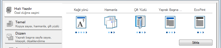 PC'den yazdırırken > PC'den yazdırırken Yazıcı Sürücüsü Yazdırma Ayarları Ekranı Yazıcı sürücüsü yazdırma ayarları ekran, yazdırma ile ilgili çeşitli ayarları yapılandırmanıza izin verir.