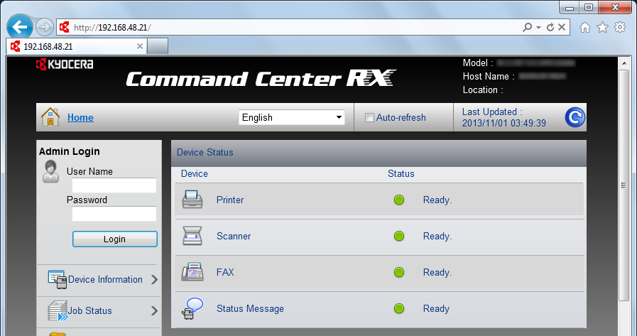 Makinenin Kurulması ve Ayarlanması > Command Center RX Command Center RX'e Erişim Ekranı görüntüleyin. İnternet tarayıcınızı açın.